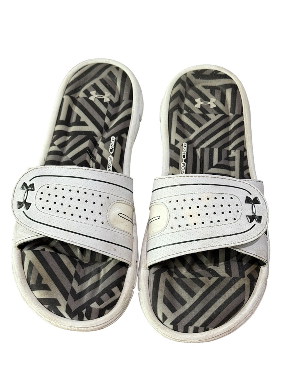 Under Armour 4D Foam White Leather Adjustable Slide Sandals Shoes Size 9✨